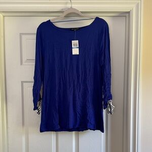 Cable & Guage Royal Blue Tunic with Striped Sleeve Ties/Adjustable Sleeves